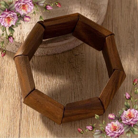 Bohemian Style Elastic Wooden Bracelet, Retro And Minimalist Design - Picture 10 of 10